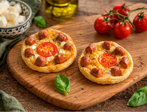 Pizzette di pasta sfoglia con formaggio e wurstel